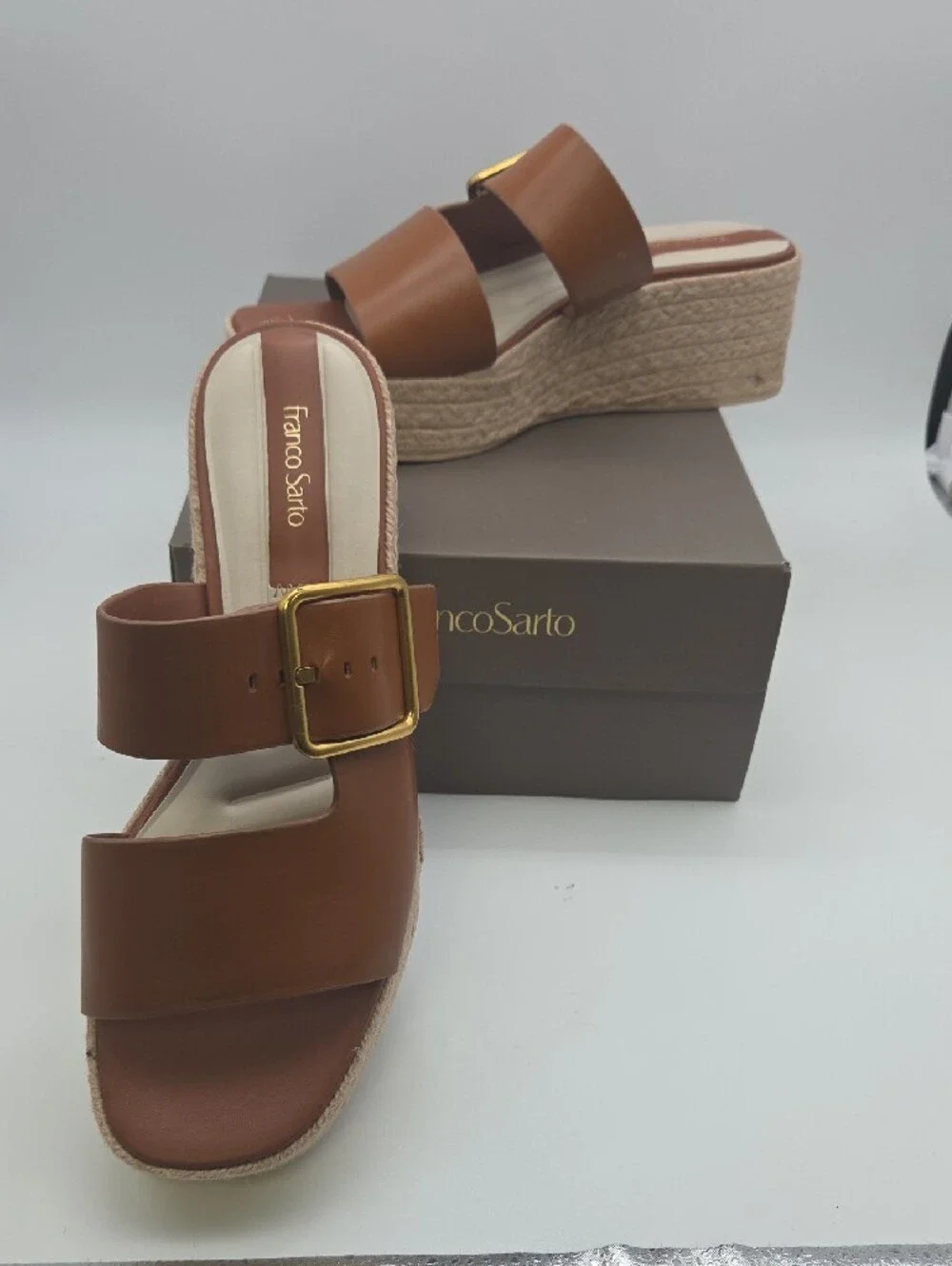 Franco Sarto Brown Leather Platform Wedge Sandals